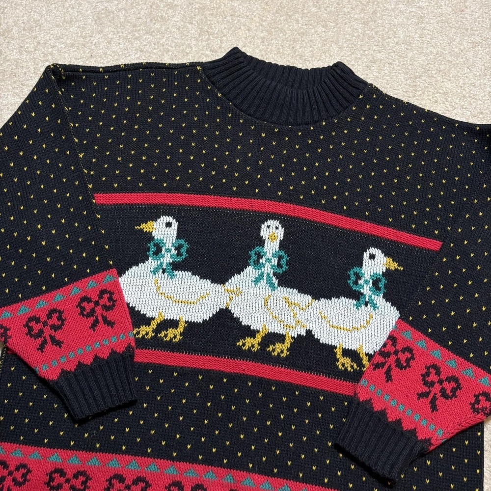 Vtg Private Eyes Geese Sweater Womens Large Black Goose Novelty Knit USA 80s 90s - Picture 3 of 9